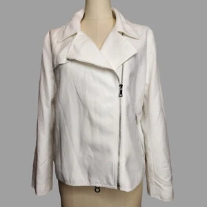 $159 NWT Ann Taylor White Moto Jacket Lyocell Cotton Blend 530370 12 L - Picture 1 of 21