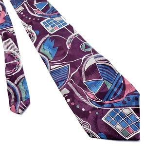 Cezani Silk Tie Print Abstract Purple Wide - Picture 1 of 6