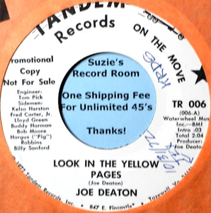 Joe Deaton Look in the Yellow Pages TANDEM Promo Private Country EX 45 7" Vinyl - Picture 1 of 3