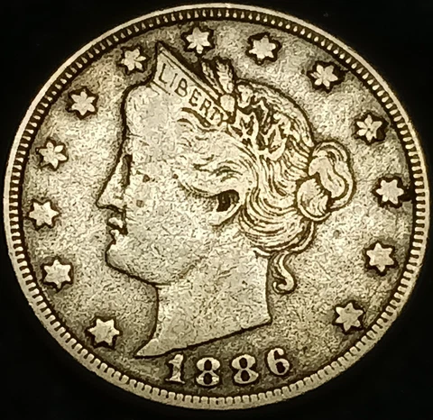 1886 Liberty "V" Nickel 5 five cents!~Rare Key-Date~VF Details Cover