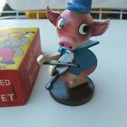 Vintage Wooden Action Pet Hand Painted Japan Pig Playing Violin