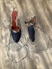 Yves Saint Laurent ‘77 Spanish Collection blue satin/silver leather ankle Pump 8