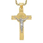 14K Two Tone Gold Saint Benedict Medal Lord Jesus Christ Crucifix Holy Cross ...