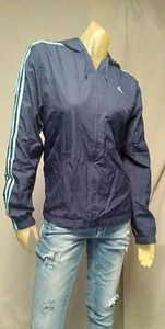 Adidas Navy Blue Front Zip Long Sleeve Hood Top Light Jacket Womens USED MEDIUM - Picture 1 of 5