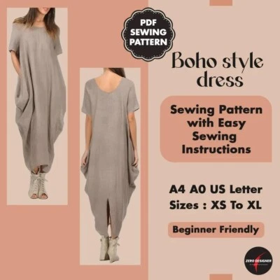 Dress Sewing Pattern For Boho Style Long Dress Sewing Pattern for Beginners PDF - Image 1 of 4