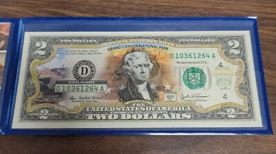 Grand Canyon National Park  Arizona Commemorative Bank Note on Modern $2 Note .. - Image 1 of 3