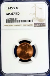 1945 - S NGC MS67RD Lincoln Cent!!! #B11758 - Picture 1 of 2