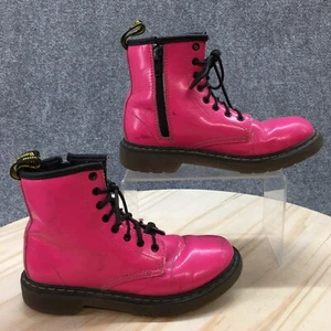 Dr Martens Boots Youth 2 Delaney Ankle Combat AW004 Pink Patent Leather Lace Up - Picture 1 of 18