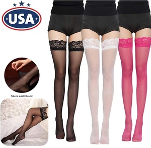 Lady's Lace Top Stay Up Stockings Thigh-High Sheer Pantyhose Stockings Women USA - Picture 1 of 19