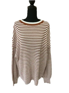 Moda Mujer Marrón Y Blanco Tejido Pesado Rayas Suéter Talla XXL 2X - Imagen 1 de 11