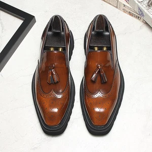New Men's Business Formal Tassel Brogue Shoes Genuine Leather Carved Loafers Sz - Picture 1 of 22