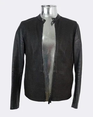 Chaqueta de cuero negra Armani Collezioni corte láser frontal pequeña EU46 RRP £345 Foto 1 de 4
