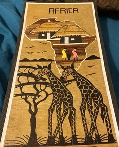 Vintage African Handmade Banana Leaf Fiber Art Africa And Giraffes Picture - Picture 1 of 7
