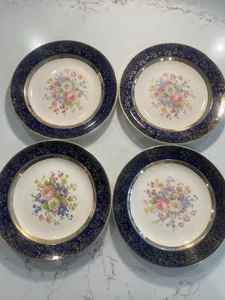 4 Vintage Salatteller Century by Salem Kobaltblau Set Floral 23 K Goldrand - Bild 1 von 18