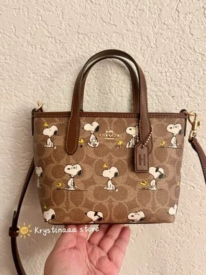 Coach X Peanuts City Mini Tote Bag In Signature Canvas With Snoopy Print CBS83 - Image 1 of 4