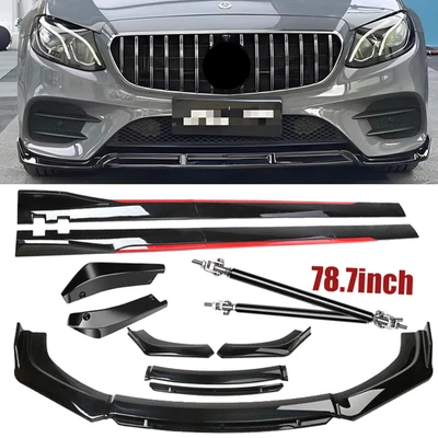 Glossy Black Front Bumper Lip Splitter +Side Skirts Rear For Mercedes-Benz C200 Foto 1 de 4