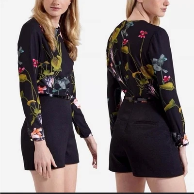 Игровой костюм-комбинезон Ted Baker London «Imia» с цветочным рисунком черный с длинным рукавом — размер 1 (США 4) - Изображение 1 из 4