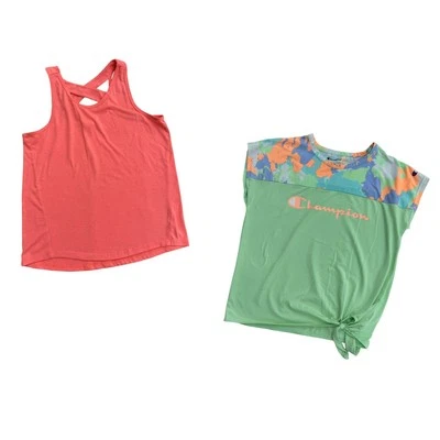 Champion Yogalicious Girls Green Orange 2 Pc Bundle T-Shirt and Tank Top 10/12 - Image 1 of 4