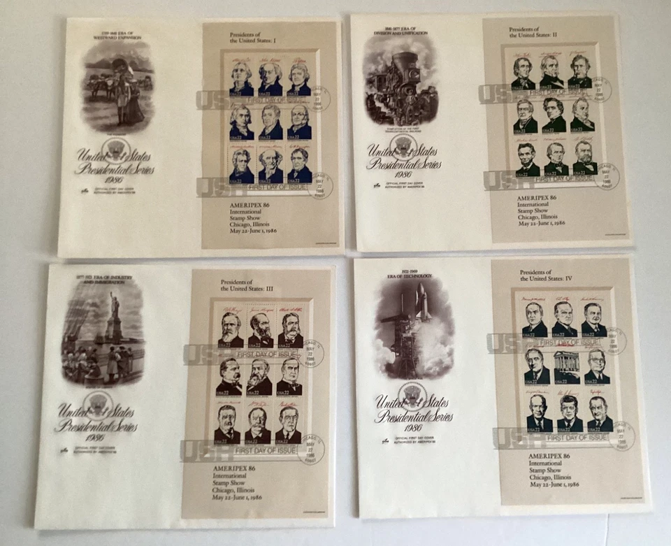 US FDC #2216-2219 Art Craft 1986 Chicago IL US Presidents AMERIPEX Set of 4 - Image 1 of 4
