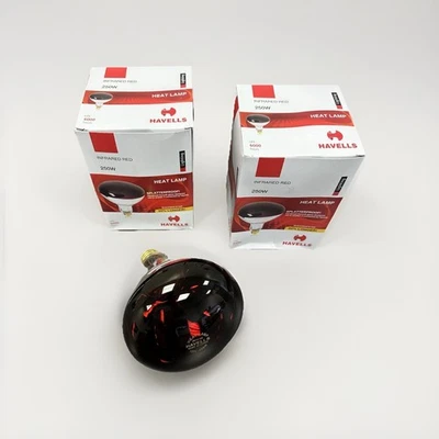 4-PK! Havells Infared Red Electric Heat Lamp, 120V, 250, MED/E26, Pyrex Glass - Image 1 of 4