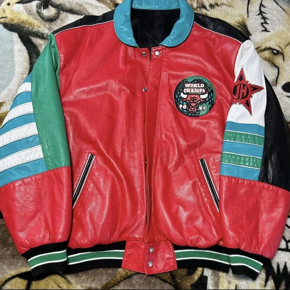 Chaqueta de cuero rara vintage Jeff Hamilton Chicago Bulls 1991 Campeonato de la NBA Foto 1 de 4