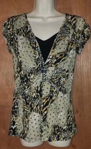 Studio 1940 Shirt Size M Silky Animal Print Layered Buckle Cougar Slinky 😻 - Picture 1 of 4
