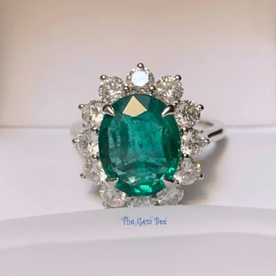 4.26CT GIA Zambian Emerald Diamond 18k Solid Gold Ring Ring Size 7 - Image 1 of 4