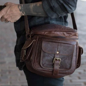 Bolso bandolera marrón vintage unisex de cuero genuino para cámara para fotógrafos - Imagen 1 de 7