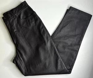 Ralph Lauren 100% Leather Pants Espresso Brown Straight Vintage 90s Size 12 - Picture 1 of 12