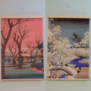 2 Stampa Arte Giapponese Da Parete Tela Pergamena Fiori di Ciliegio/Inverno Godzilla - Foto 1 di 5