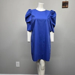 Vestido Cinq A Sept Talla 10 Mini Cambio Azul Popelina Algodón Manga Abullonada Botón Espalda - Imagen 1 de 9