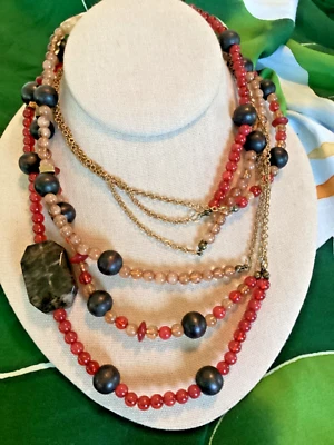 BOHO Terroso 31” Grueso Multi Hilo Cuentas Imitación Cuarzo Ámbar Collar Collar Foto 1 de 4