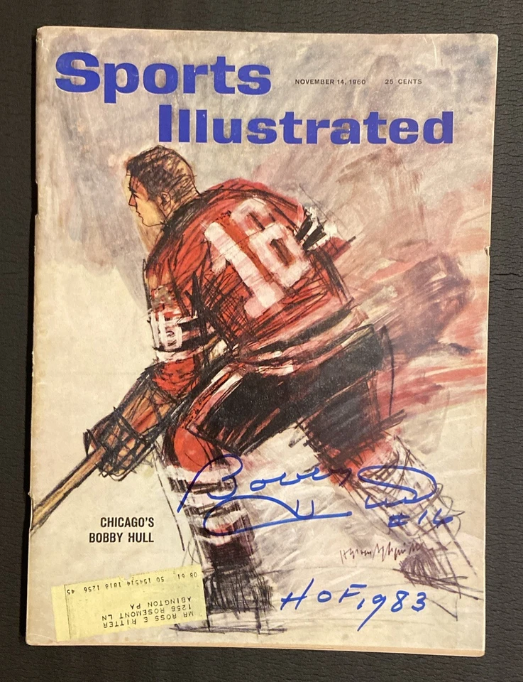 HOF Bobby Hull Signed Hockey Sports Illustrated Magazine Nov 14 1960 Blackhawks - Image 1 of 4
