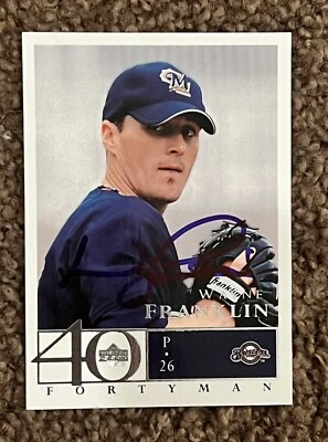 Tarjeta de cuarenta hombres de la cubierta superior de 2003 firmada por Wayne Franklin Milwaukee Brewers Foto 1 de 2