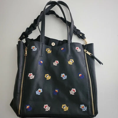 XOXO Large tote/ shoulder handbag black w embroidered flowers. FREE SHIPPING  - Image 1 of 4