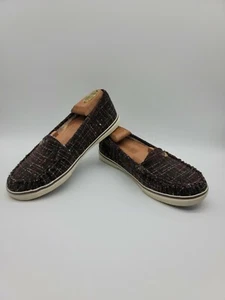 Roxy Piccolo Fur Lined Loafers / Slip On Brown Plaid Shoes Women's Size 7.5 - Picture 1 of 8