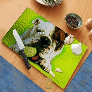 Englische Bulldogge Tennisball Spielzeit Glas Schneidebrett Kochplatte Untersetzer - Bild 1 von 1