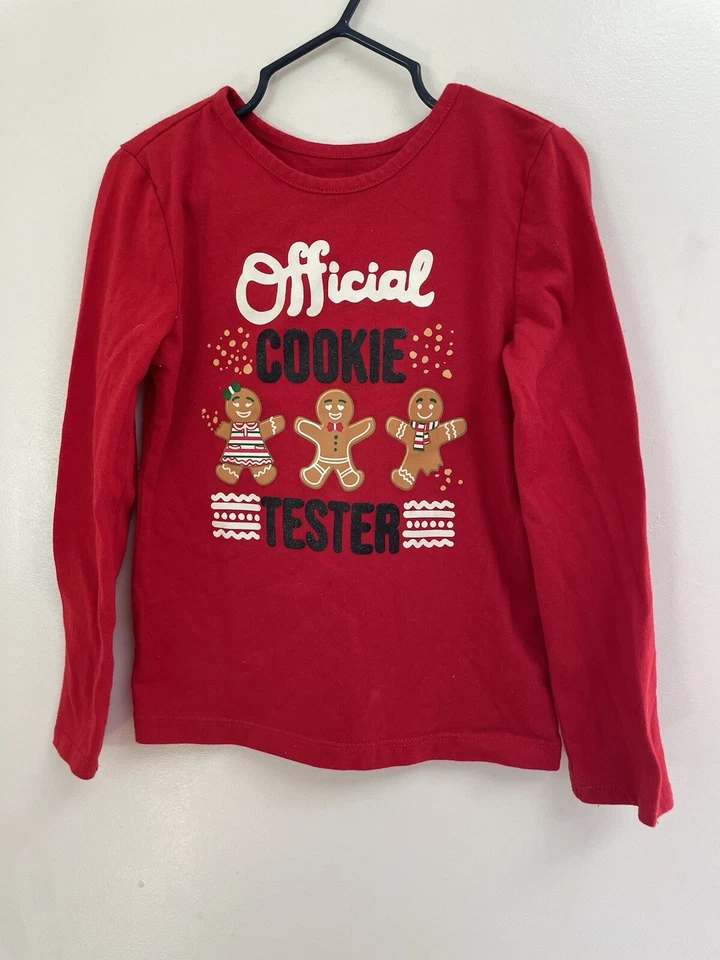 Vacaciones Tiempo Niños Niñas Probador de Galletas Navidad Vacaciones Manga Larga Camisa Roja XS Foto 1 de 4