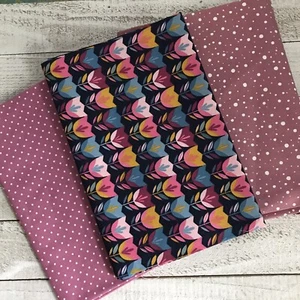OekoTex Cotton Bundle Purple Tulips Pin Dots Scattered Dots 3 Pieces Sew Quilt - Picture 1 of 12