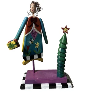 2003 Sticks Sarah Grant Christmas Lady Angel wooden Figure Wood Folk Art 14" - Picture 1 of 13