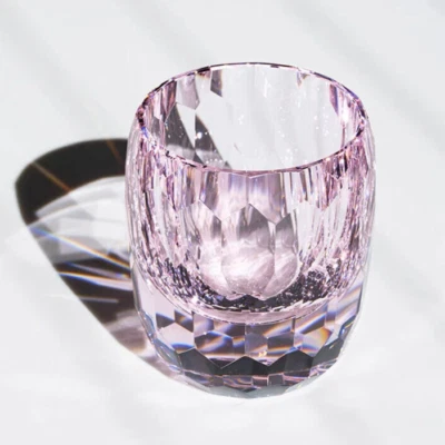 JINZHI Premium Crystal Glass Hand Cut Whisky Drinking Glass Shiny Dimond 7oz Pink Color
