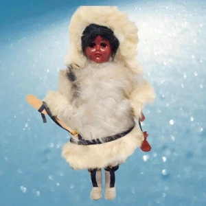 Vintage Alaska Eskimo Doll w Fur Hat & Sleepy Eyes - Picture 1 of 16