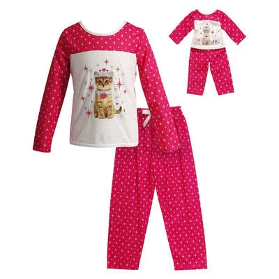 Niña 4-14 y Muñeca a Juego Princesa Gatito Gato Pijama Conjunto apto para American Girl Foto 1 de 2