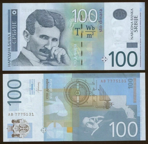 SERBIA Nikola Tesla 100 dinars banknote UNC 2013 Cover