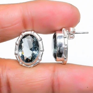 Black Alexandrite Gemstone 925 Sterling Silver Jewelry Stud Earring Size 0.75" - Picture 1 of 1