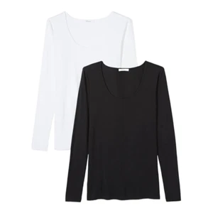 Conjunto de dos camisetas Daily Ritual para mujer jersey manga larga cuello redondo blancas medianas - Imagen 1 de 3