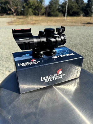 Mira telescópica Lancer Tacticle mira iluminada punto rojo negro, mira de línea de fibra óptica roja Foto 1 de 4