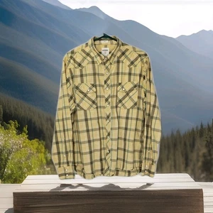 Fossil Pearl Snap Vintage Fit Western Shirt Mens XL 54 Long Sleeve Yellow Plaid - Picture 1 of 14