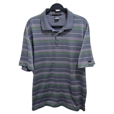 Polo de golf Nike Tiger Woods Collection para hombre talla XL gris a rayas con logotipo Foto 1 de 4
