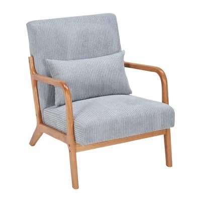Modern Accent Arm Chair with Pillow Solid Wood Frame Upholstered Reading Chair - Image 1 of 4